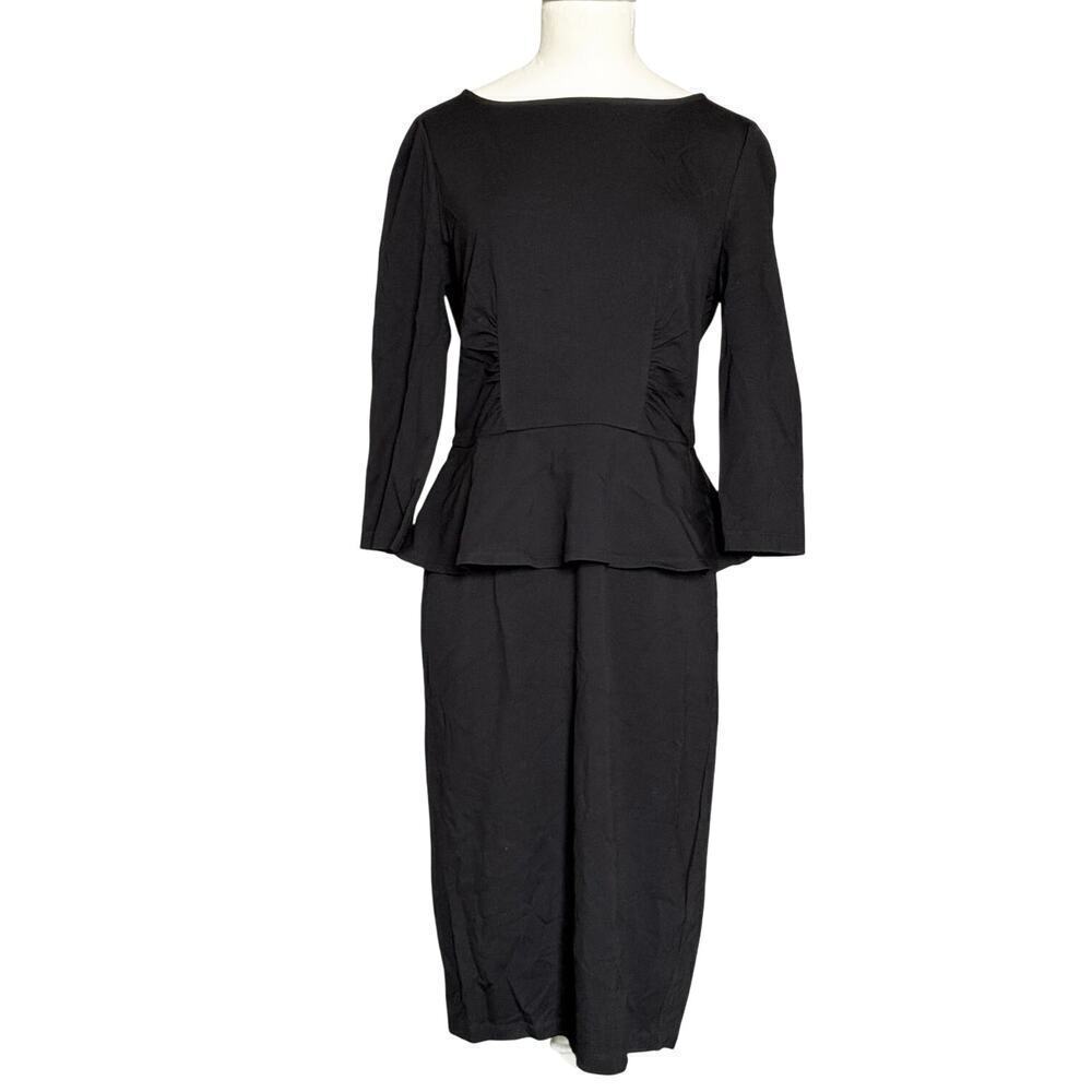 Max Mara Weekend Black Midi Dress Peplum Waist Womens Size S